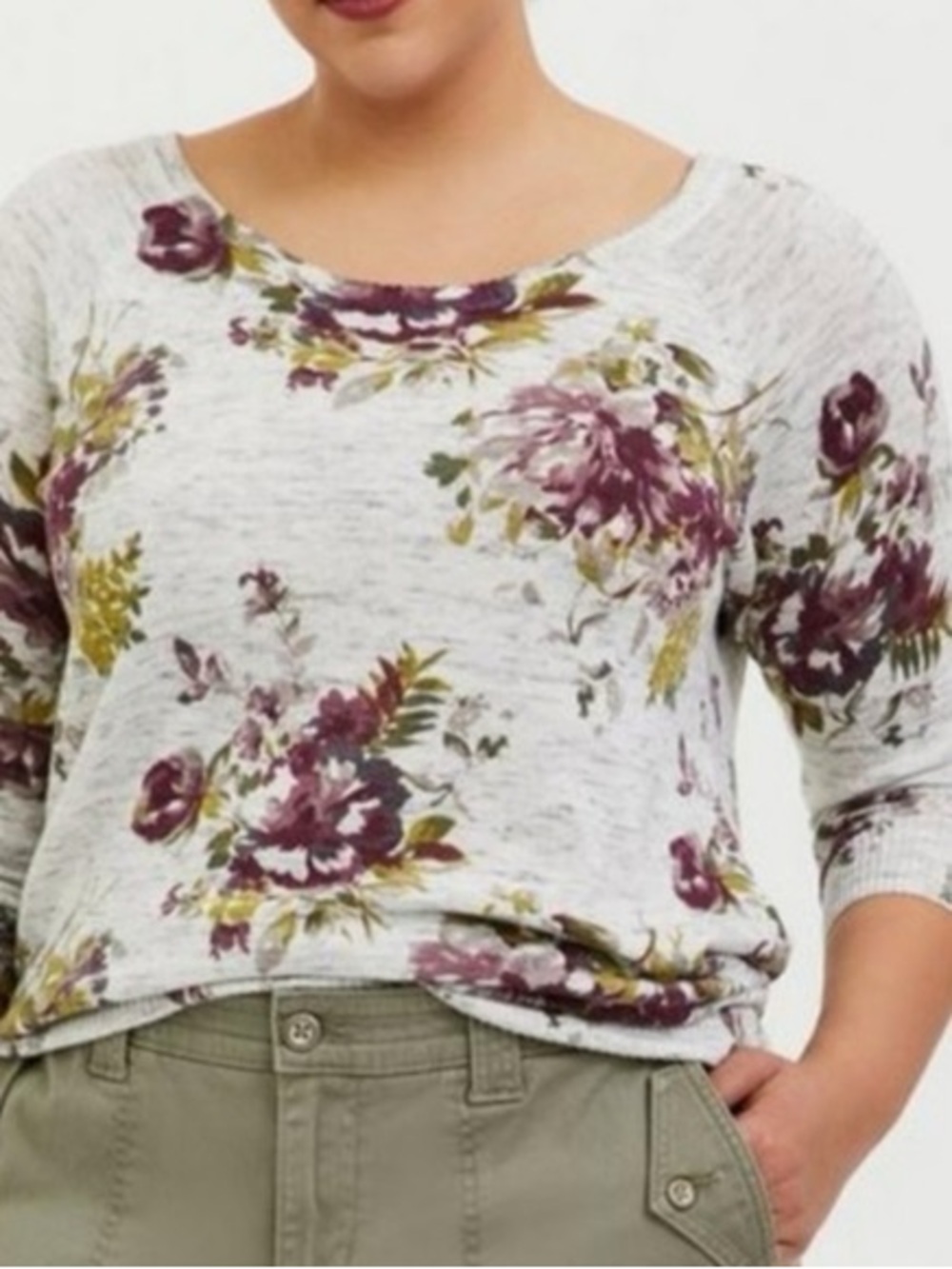 Torrid Floral Print Ribbed Raglan Pull Over Sweater Size 4X